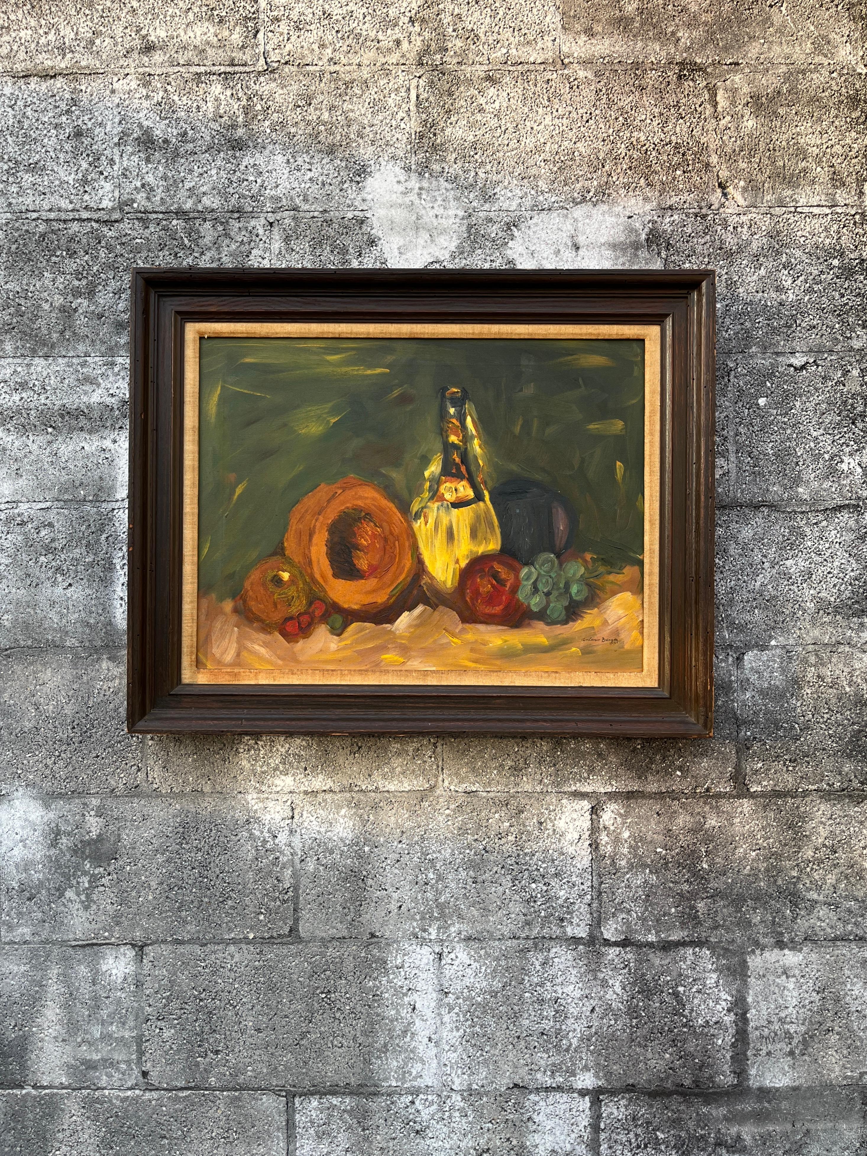 Stillleben Original Ölgemälde auf Leinwand, gerahmt und vom Künstler signiert. (Handbemalt) im Angebot