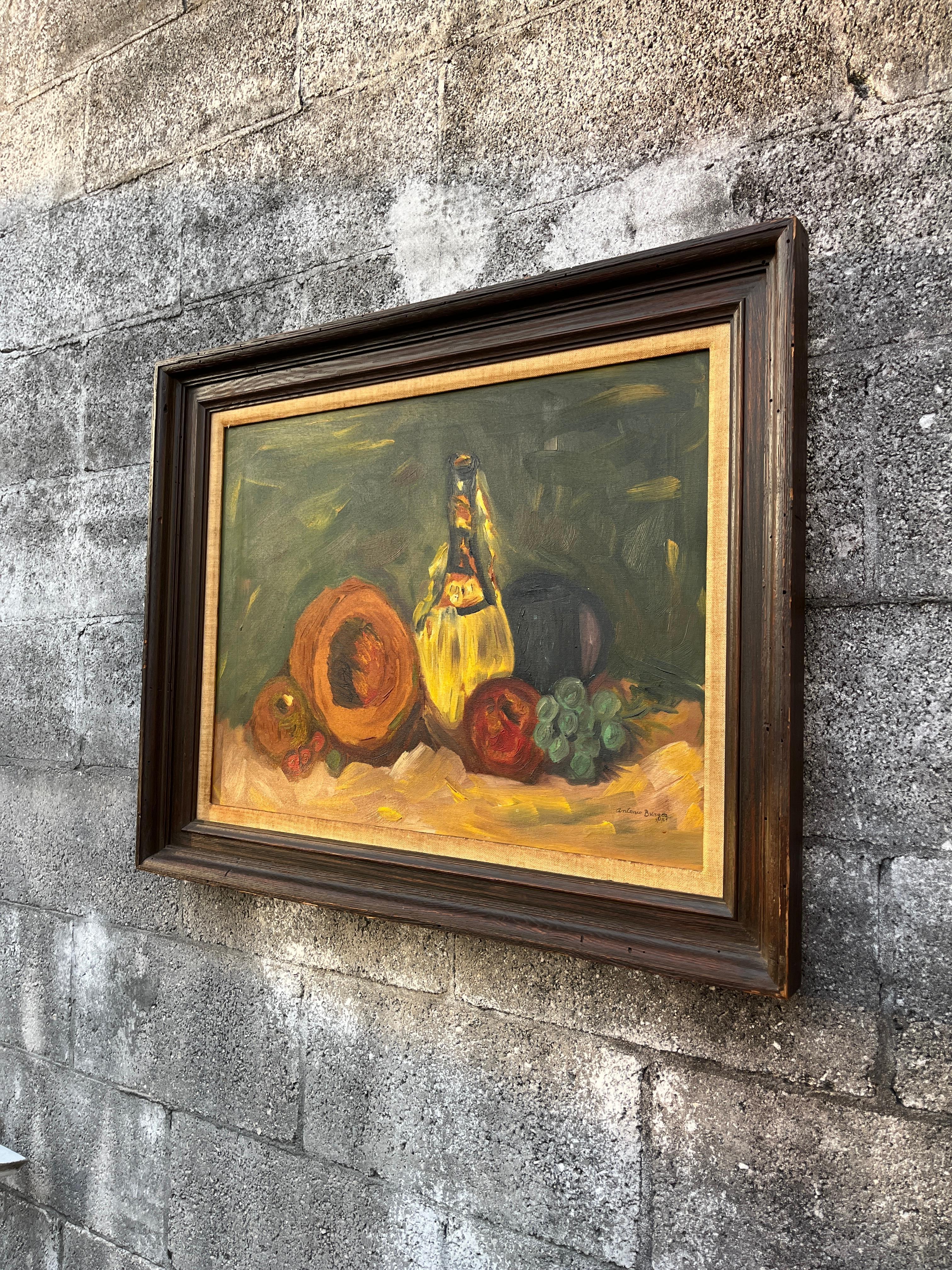 Stillleben Original Ölgemälde auf Leinwand, gerahmt und vom Künstler signiert. (Ende des 20. Jahrhunderts) im Angebot