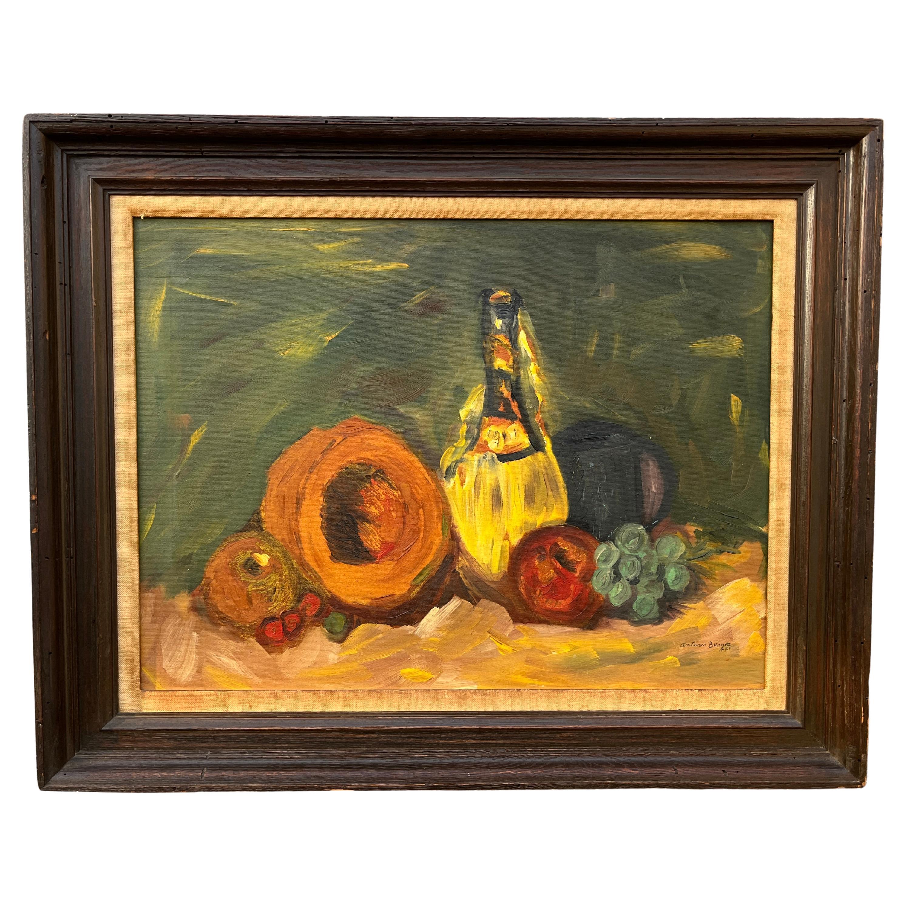 Stillleben Original Ölgemälde auf Leinwand, gerahmt und vom Künstler signiert.