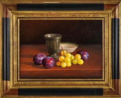 Still Life Painting by Jean Marie Daneis, Raisins Blanc et Prunes