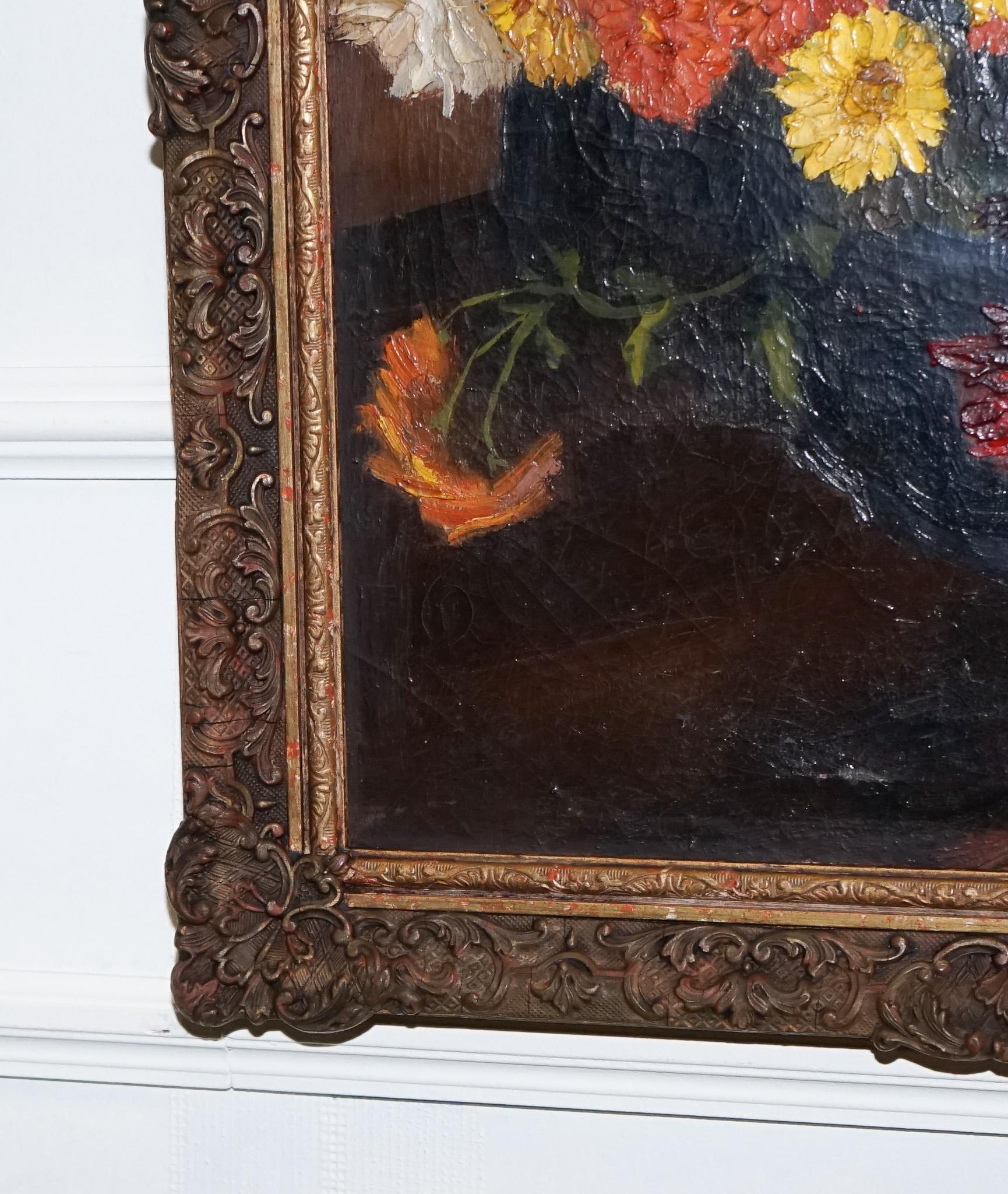 TABLEAU DE VIE BOUQUET FLORAL CADRE DORE SIGNÉ RUSSEL Whiting 1953 Bon état - En vente à Pulborough, GB