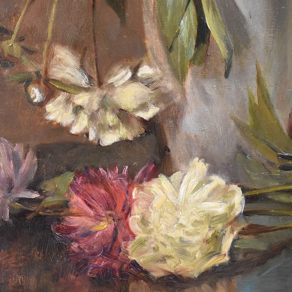 Still Life Painting, Flowers of Pink Peony, Oil on Canvas Du XIX Century In Good Condition For Sale In Breganze, VI