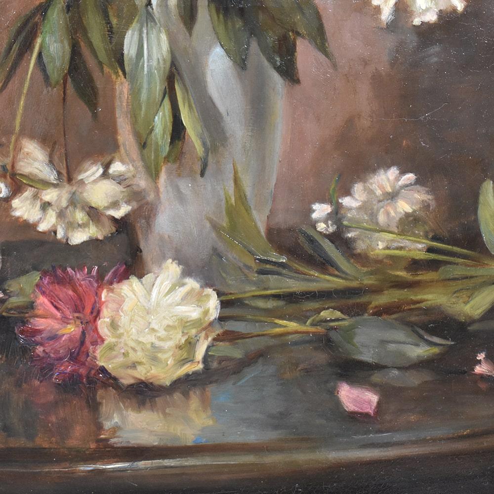 Still Life Painting, Flowers of Pink Peony, Oil on Canvas Du XIX Century In Good Condition In Breganze, VI