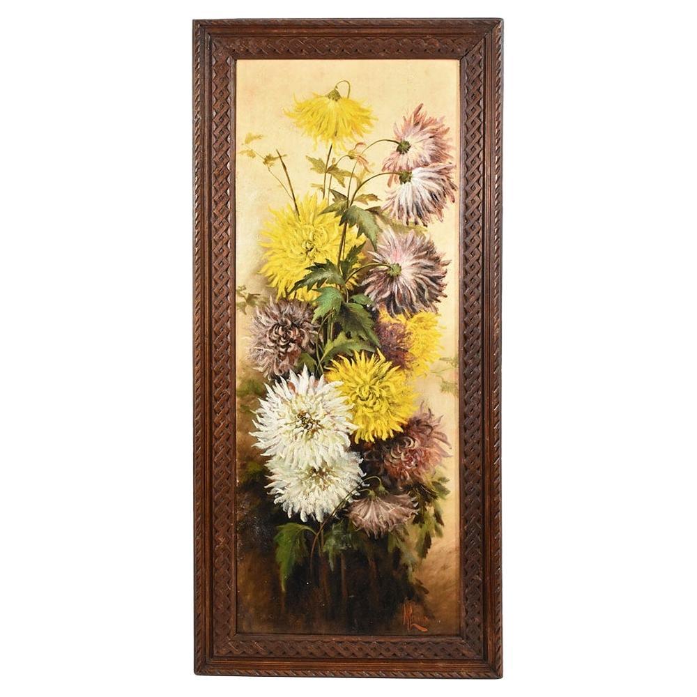 Peinture de nature morte, peinture de vase à fleurs, fleurs de Dahlias, huile sur bois