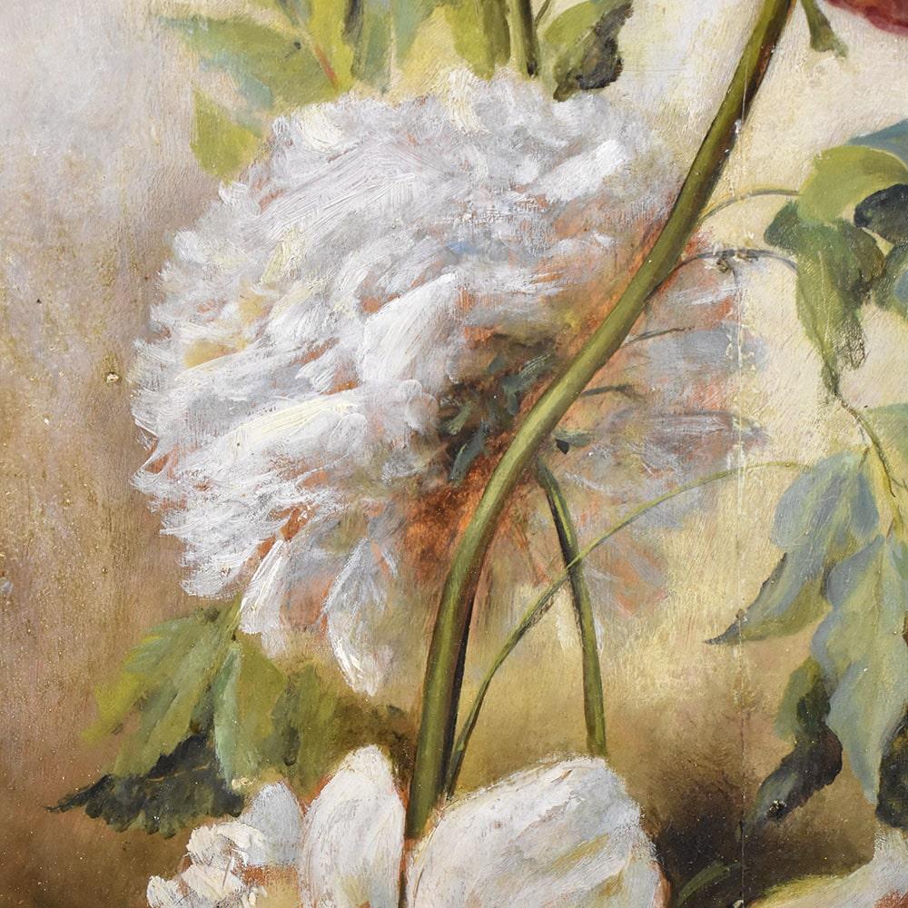 Peinture de nature morte, peinture de vase à fleurs, fleurs de pivoines, huile sur bois Bon état - En vente à Breganze, VI