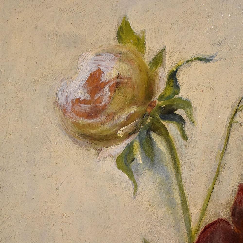 French Still Life Painting, Flowers Vase Painting, Flowers of Peonies, Oil on Wood For Sale