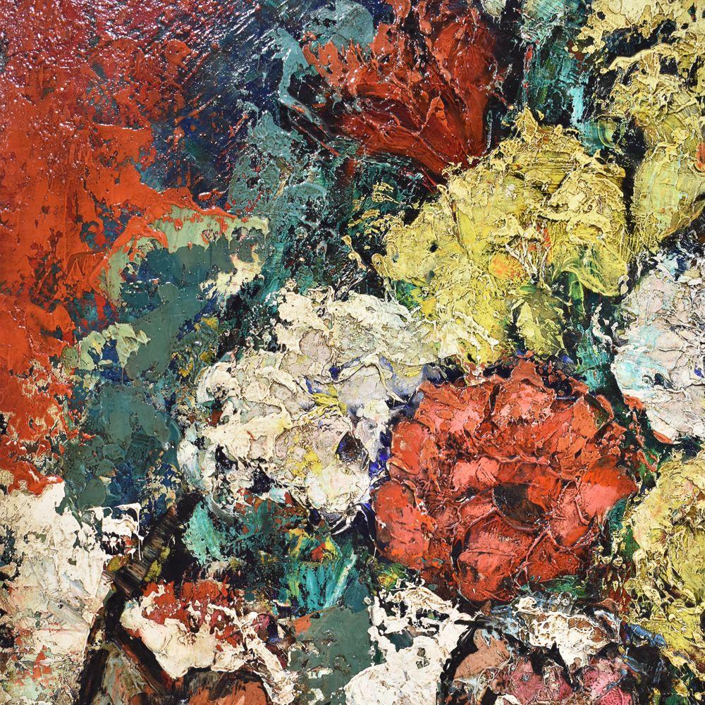 Pintura Naturaleza Muerta, Pintura Jarrón de Flores, Jarrón de Rosas, Óleo sobre Lienzo, 20º aniversario Pintado en venta