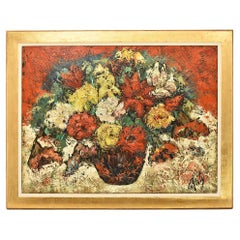 Still Life Painting, Flowers Vase Painting, Vase of Roses, Oil on Canvas, 20th
