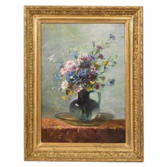 Nature morte, peinture de vase à fleurs, fleurs sauvages, huile sur toile, XIX