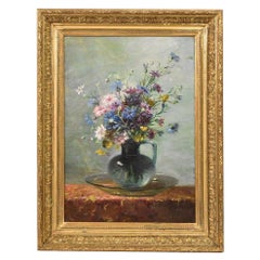 Still Life Painting, Flowers Vase Painting, Wild Flowers, Oil on Canvas, XIX