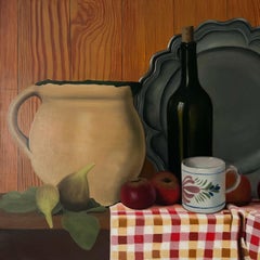 Still Life Painting of a Pewter Dish and trompe l’œil Pine - French, early c20th