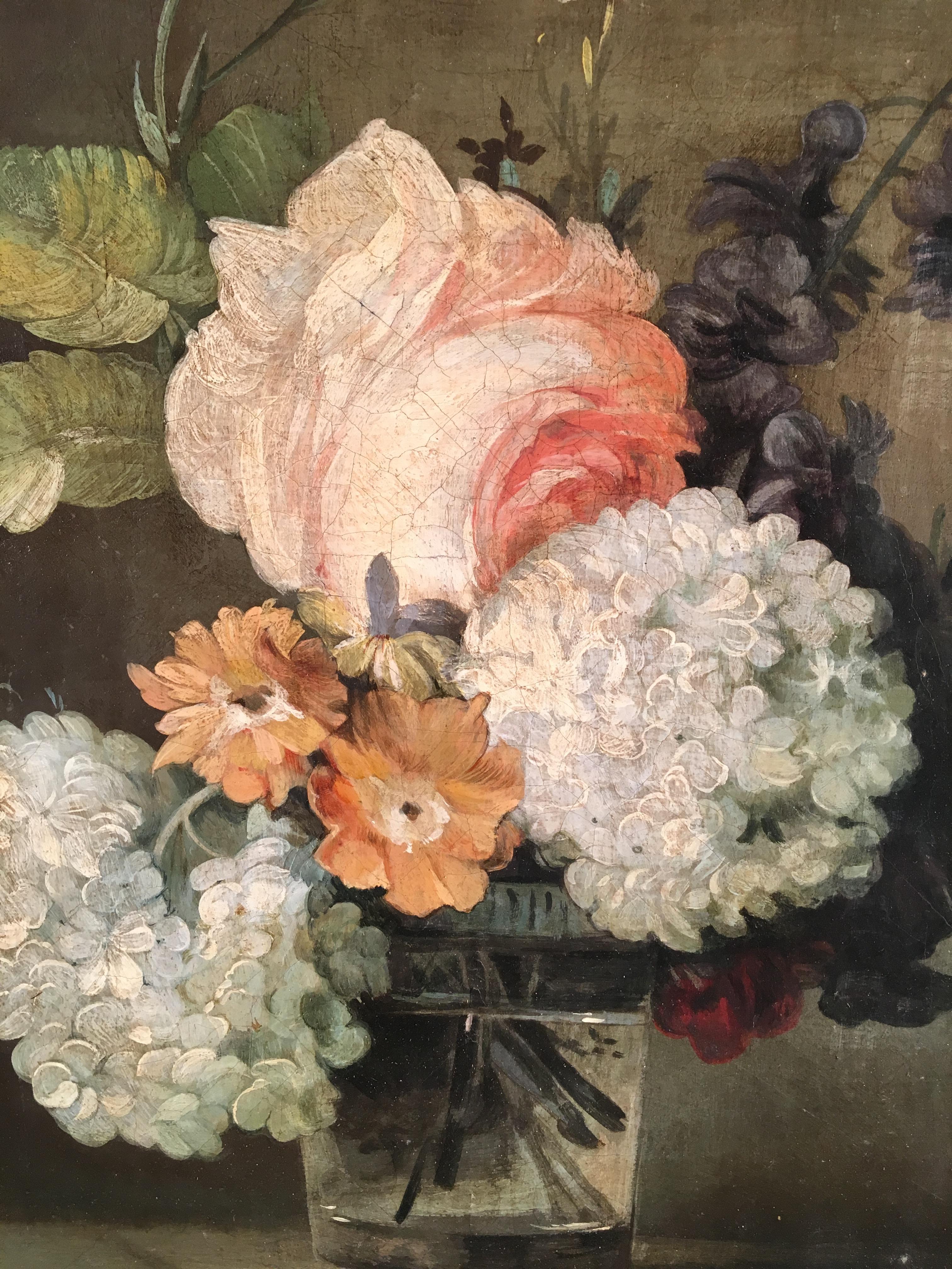 Painted Still Life Painting of Flowers, French 19th Century