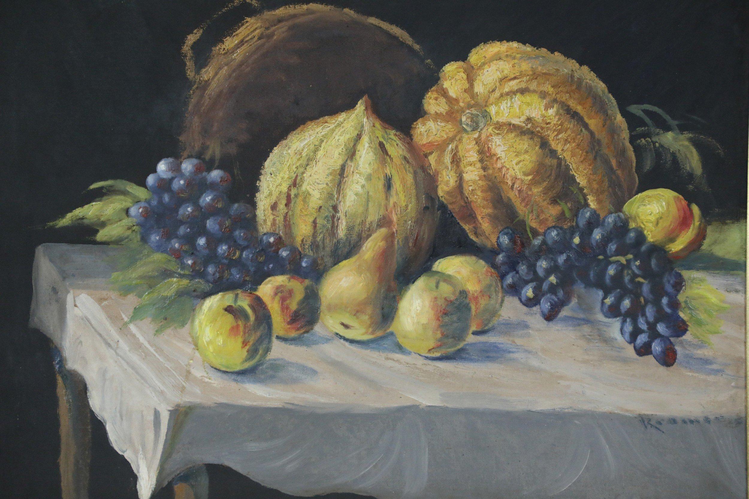 Still Life Painting of Gourds in 19th Century Giltwood Frame In Good Condition For Sale In New York, NY