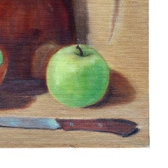 Still Life Painting of Green Apples and Jug