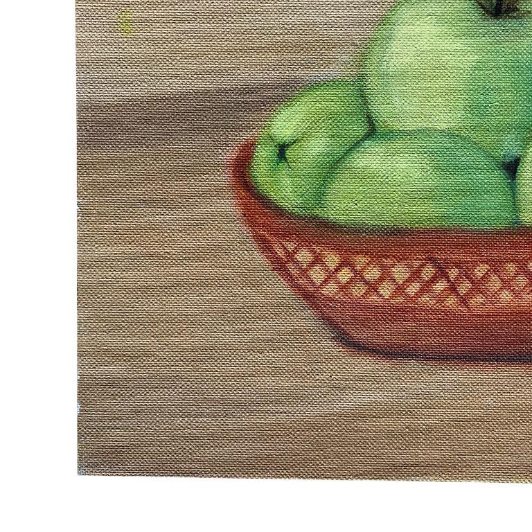 Americano Pittura di natura morta con mele verdi e brocca in vendita