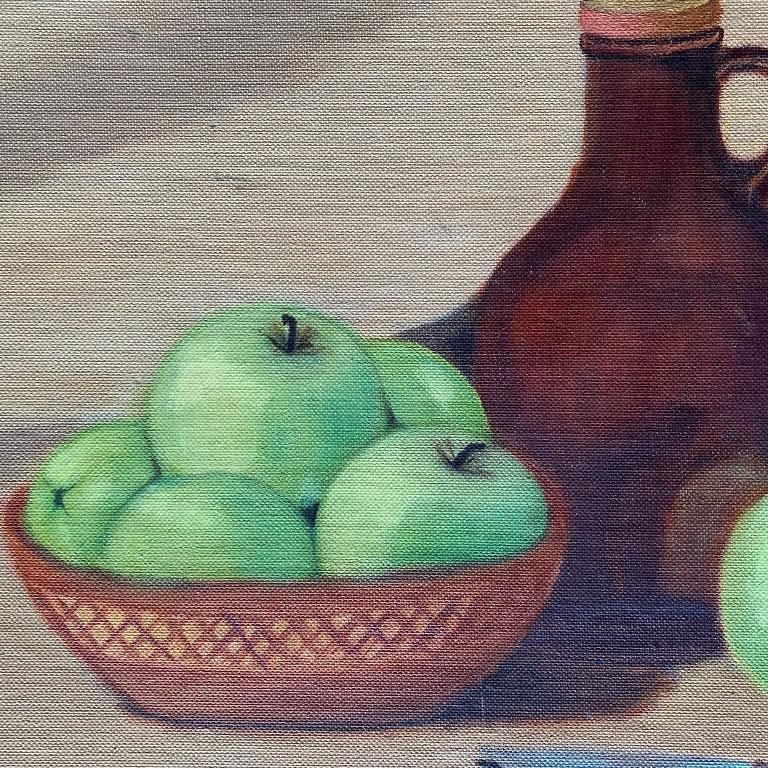Pittura di natura morta con mele verdi e brocca In condizioni buone in vendita a Oklahoma City, OK