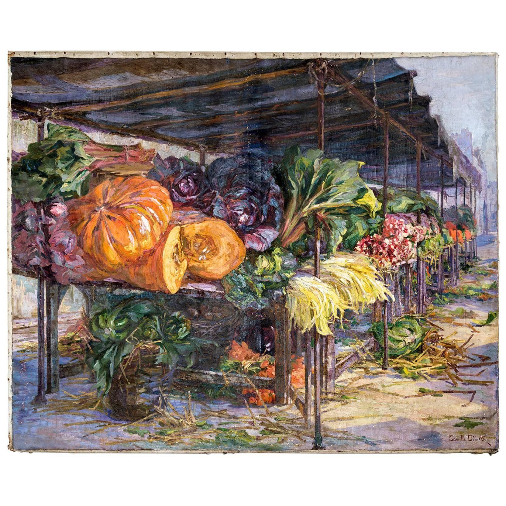 Still Life Painting of Paris Vegetable Market, Artist Camille Olivier