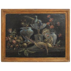 Still Life Painting of Venetian Glass
 Flowers and Birds, 19th Century