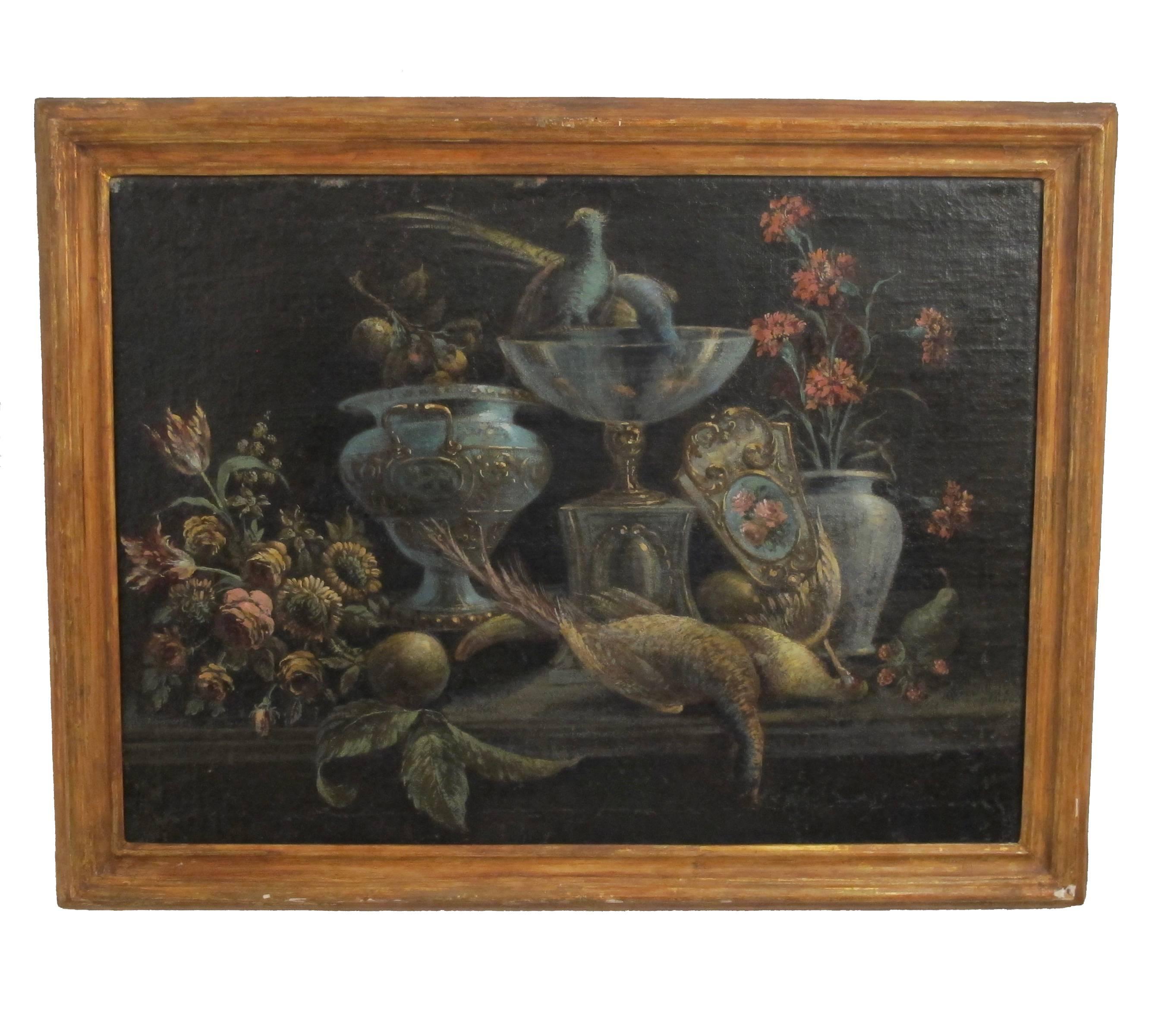 Still Life Painting of Venetian Glass' Flowers and Birds, 19th Century 2