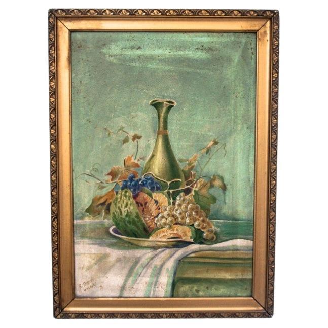 Still life painting, oil on canvas, Poland, early XX century For Sale