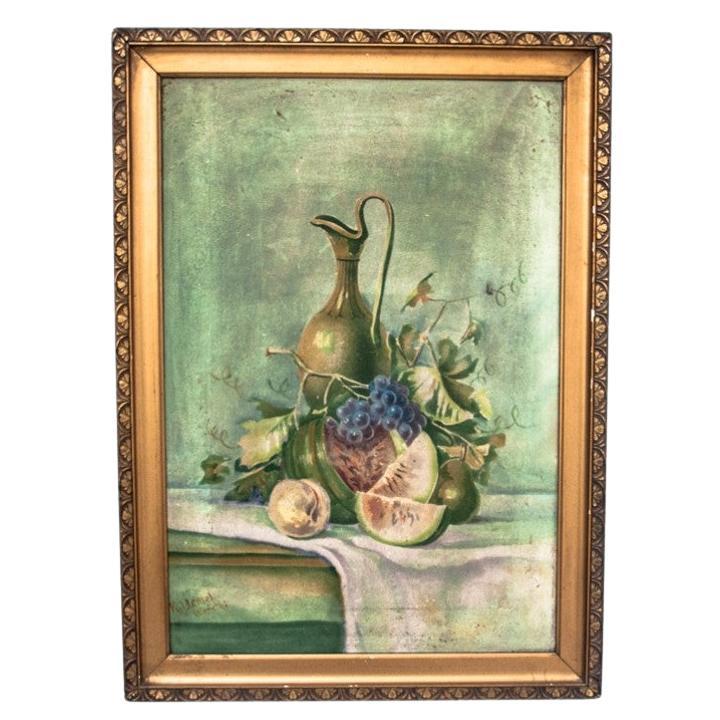 Still life painting, oil on canvas, Poland, early XX century For Sale