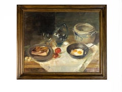 Pittura di natura morta, Tavolo Pronvençal di Marcel Pire, Belgio, incorniciata