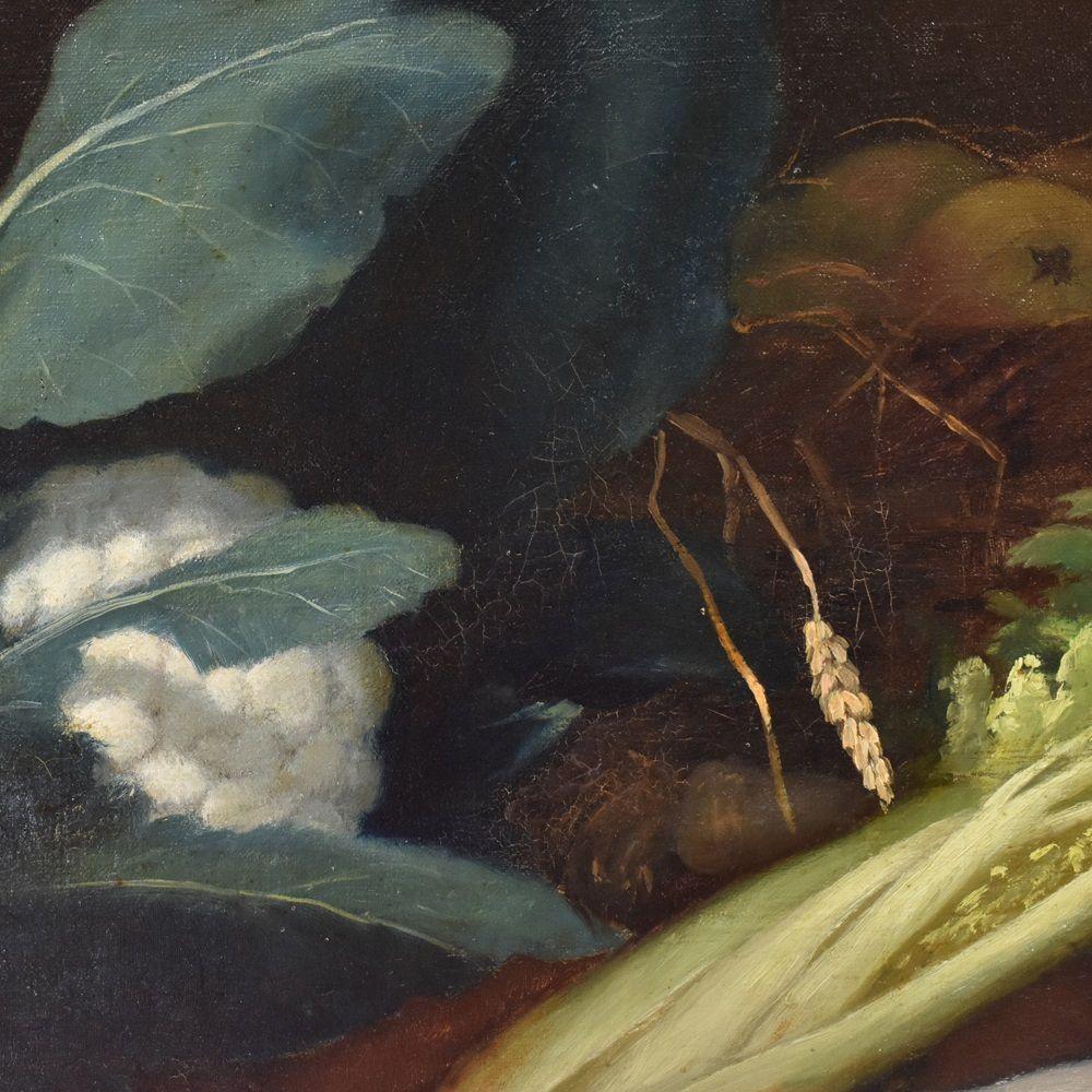 Français Nature morte, légumes et fruits, peinture à l'huile sur toile, XIXe siècle en vente