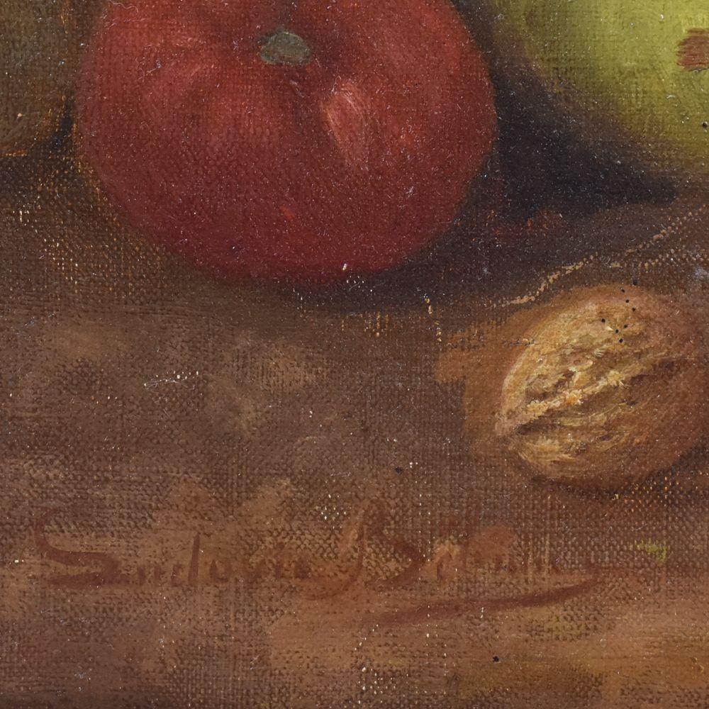 Peint Nature morte, légumes et fruits, peinture à l'huile sur toile, XIXe siècle en vente