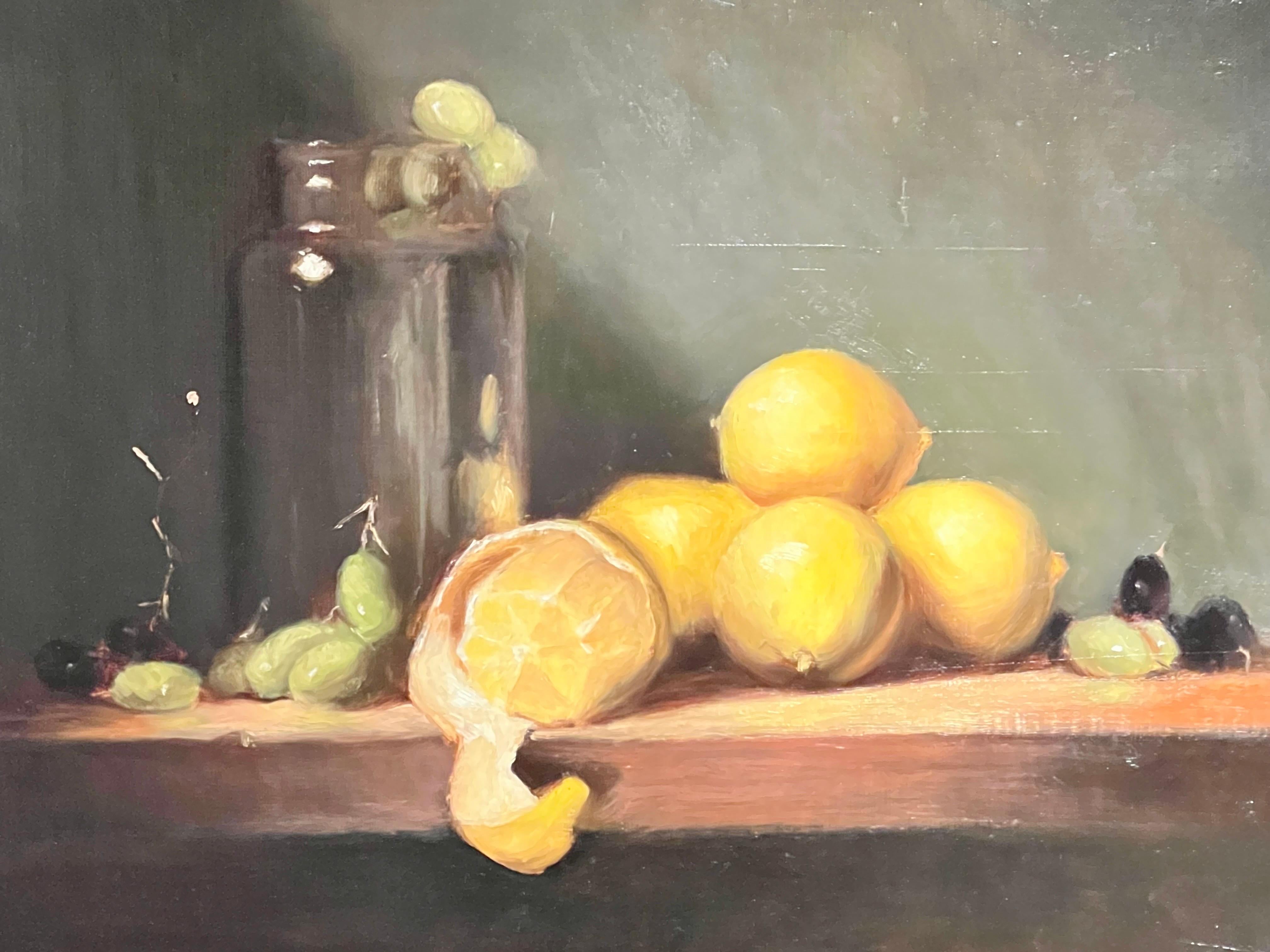 American Still Life Painting with Lemons and Grapes Signed