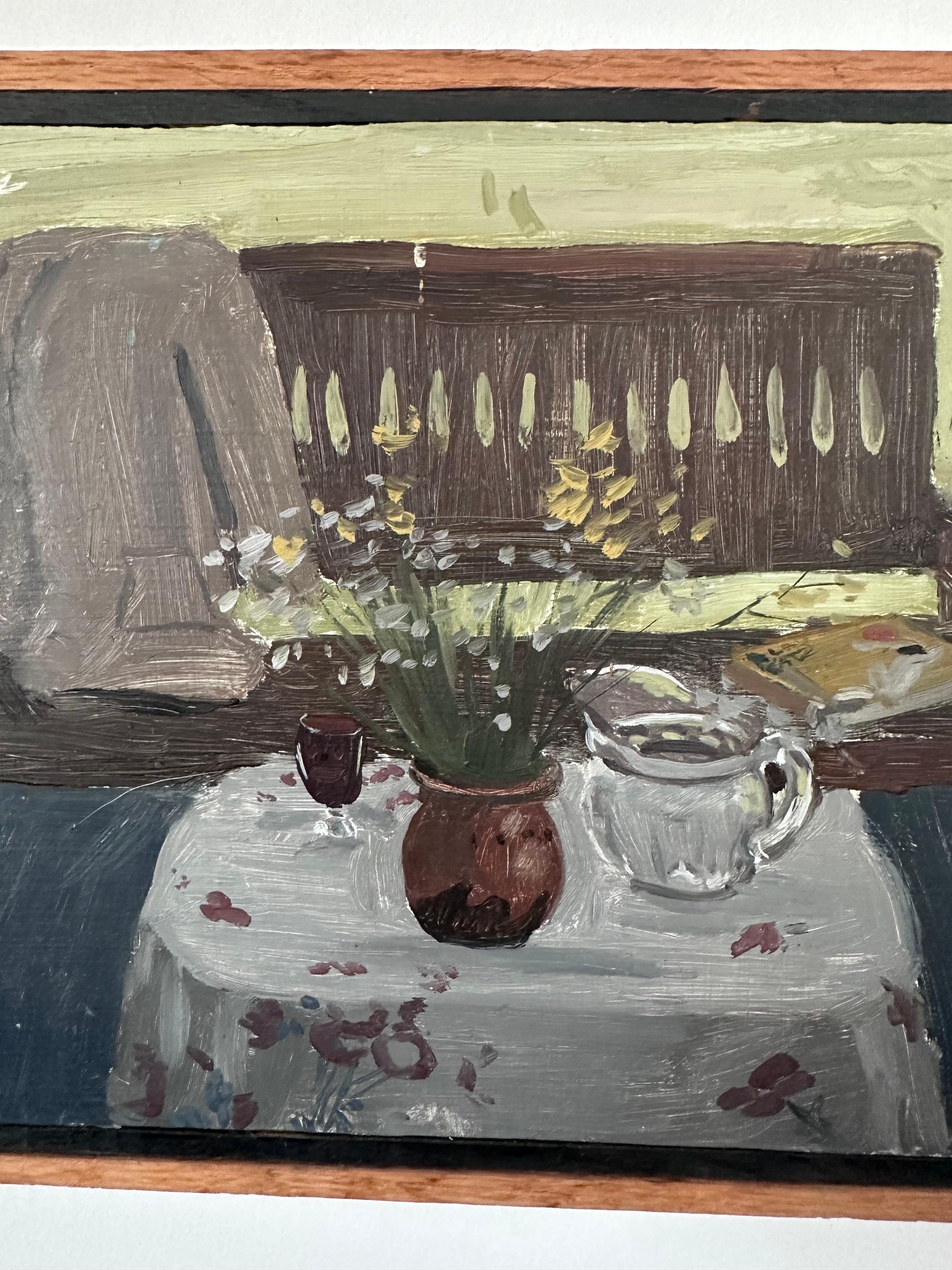 Natura morta con altalena in veranda e tavolo Pittura originale Artista sconosciuto in vendita 2