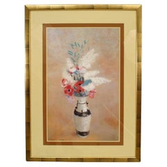 Victorian Hand-Painted Vase of Flowers Still Life, Late 20th Century