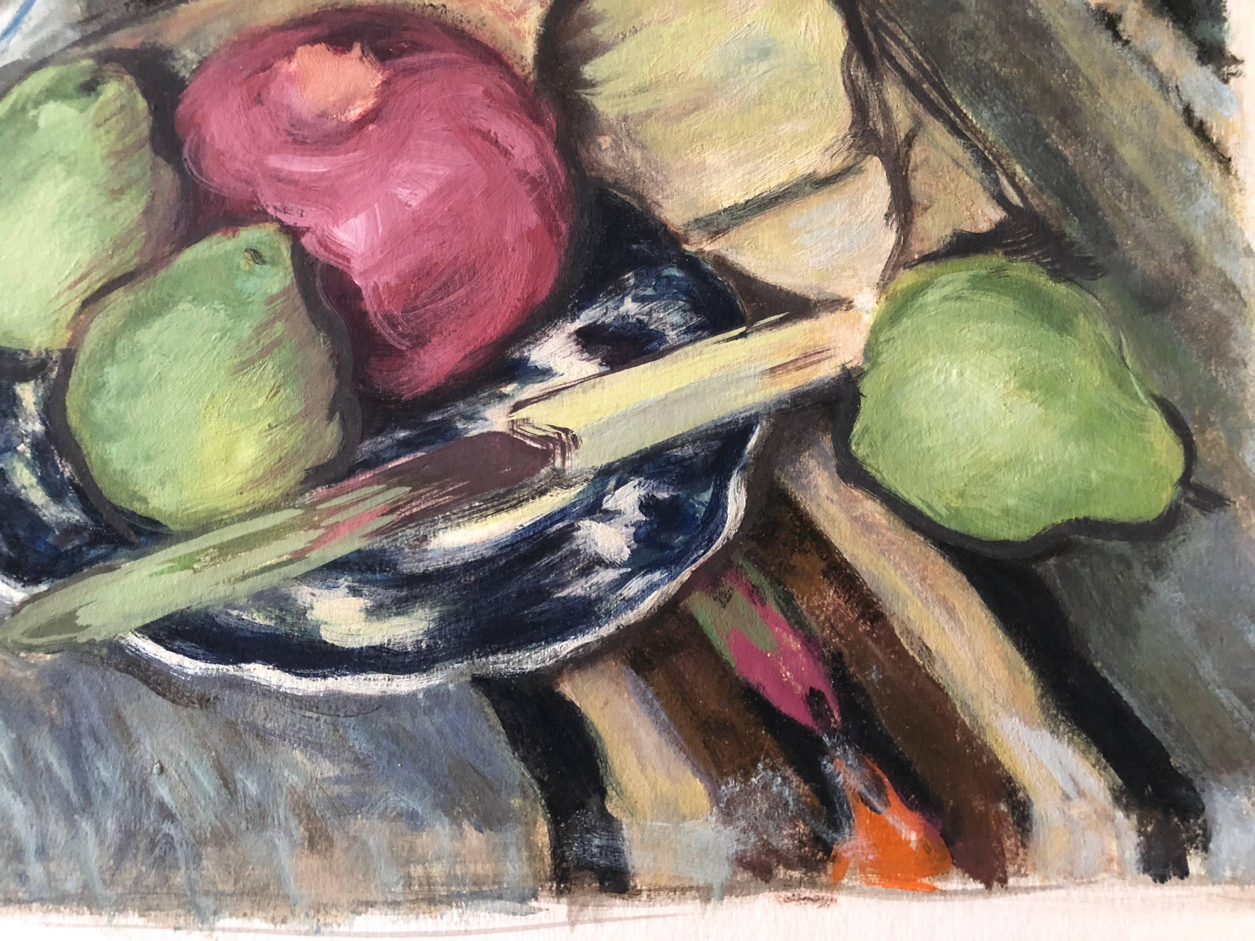 Mid-Century Modern Still Life Watercolor Fruit Ensemble For Sale