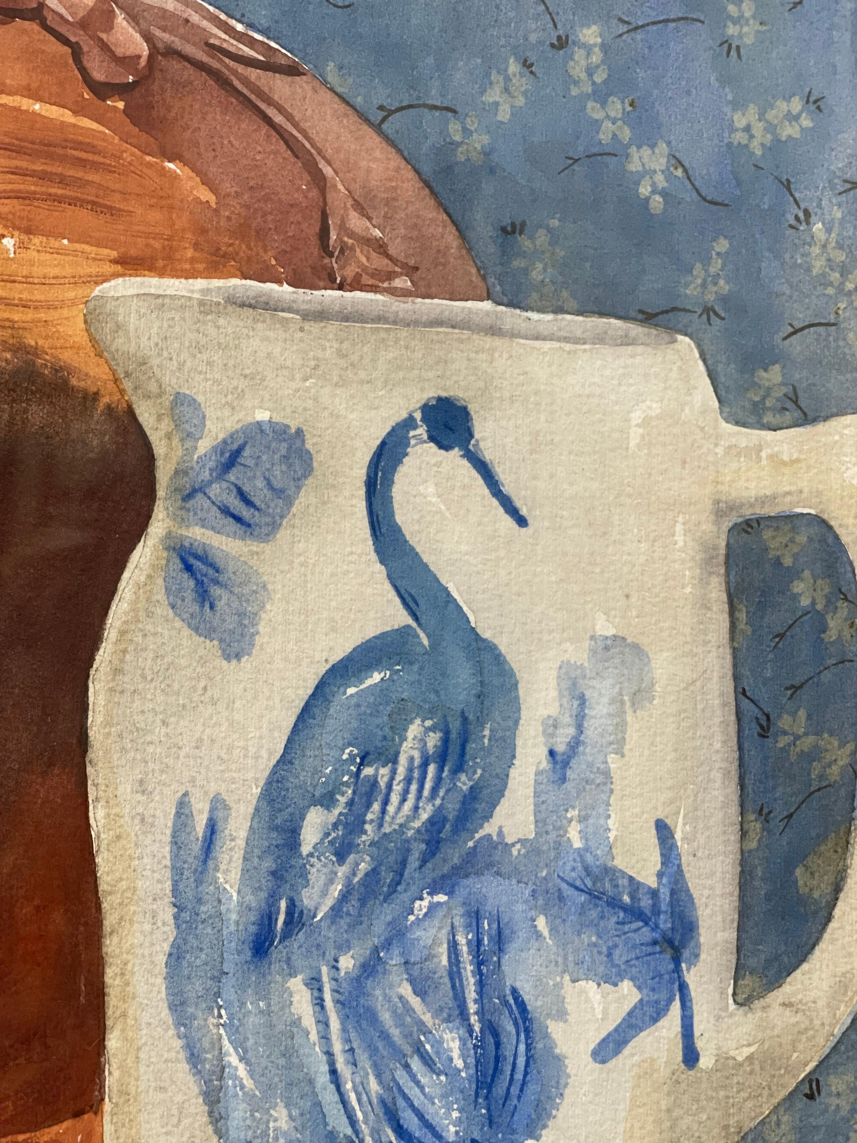 Still Life Watercolor in Blue and White For Sale 6