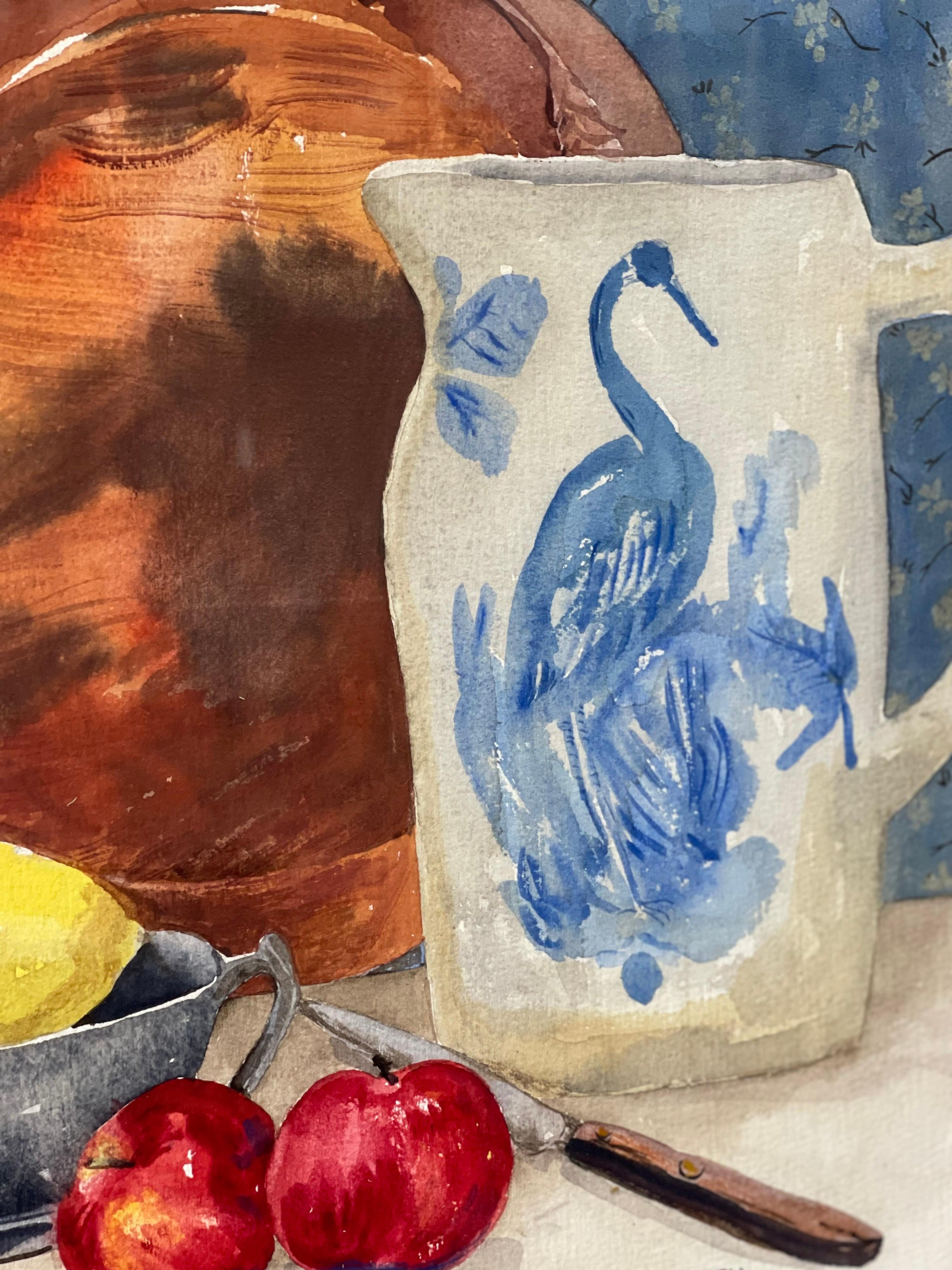 Still Life Watercolor in Blue and White For Sale 8