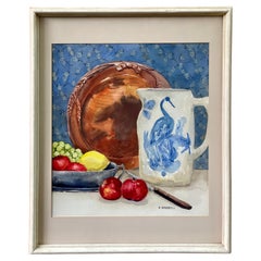 Still Life Watercolor in Blue and White