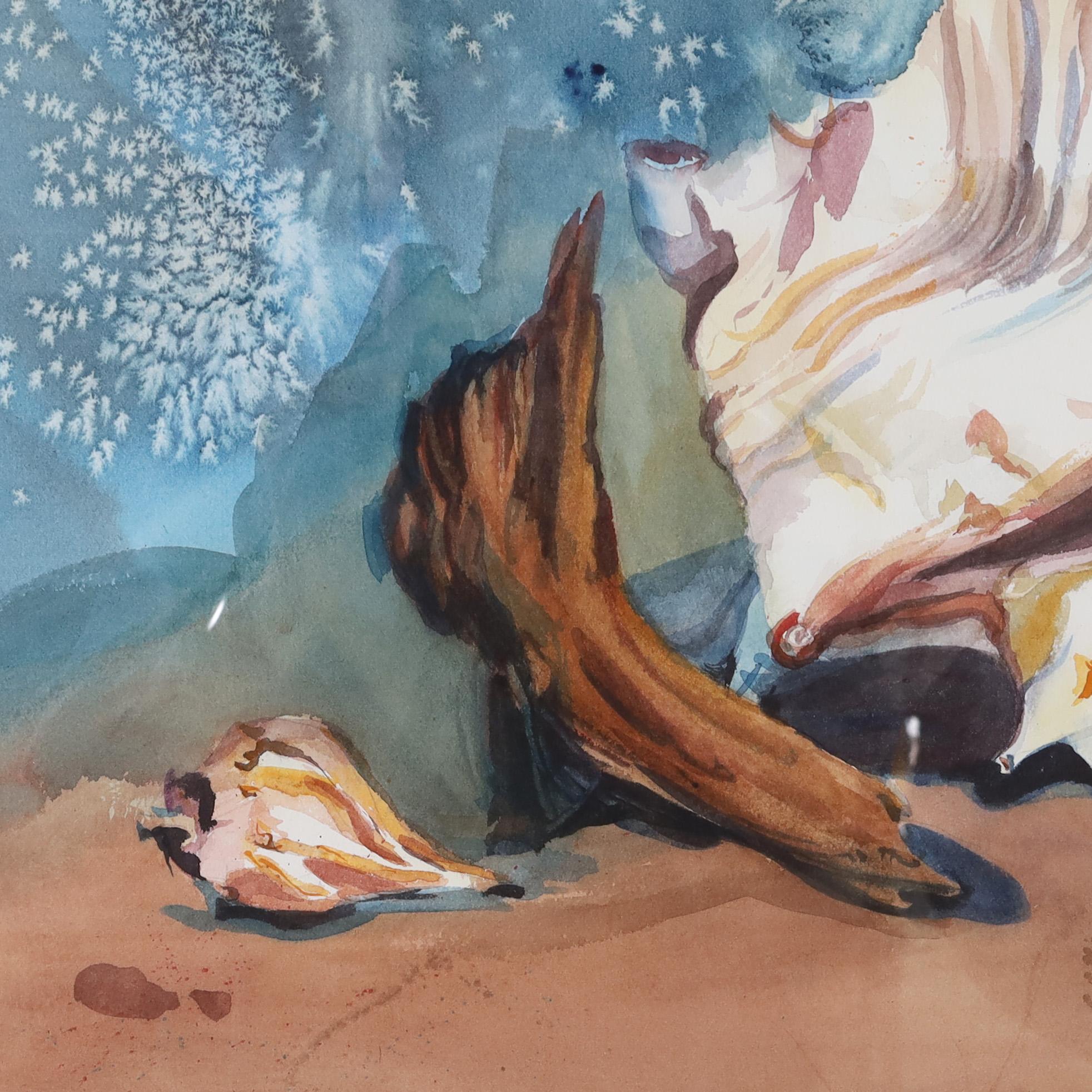 American Still Life Watercolor of a Conch Shell For Sale