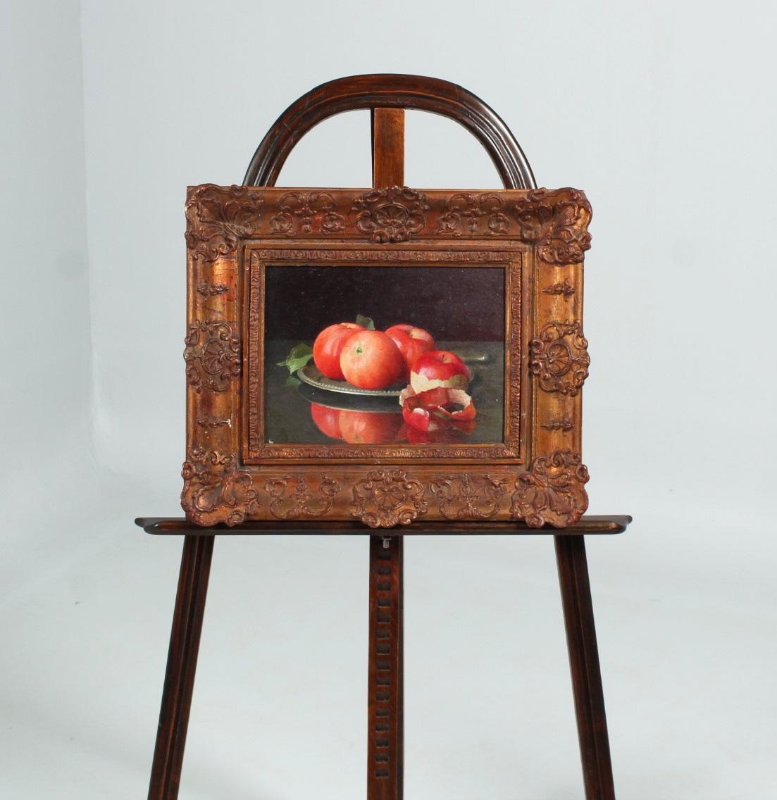 Painted Still Life with Apples, Framed, Early 20th Century For Sale