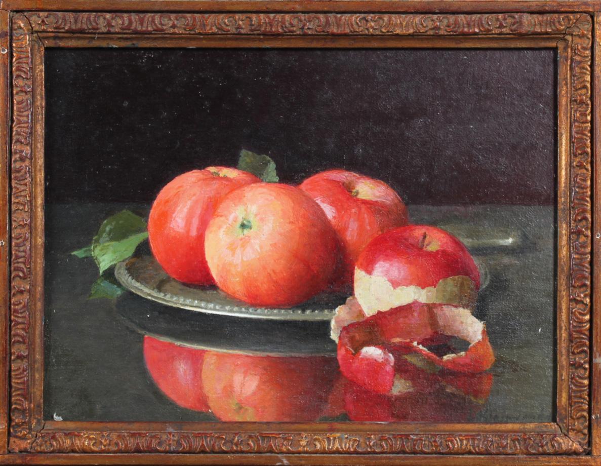 Canvas Still Life with Apples, Framed, Early 20th Century For Sale