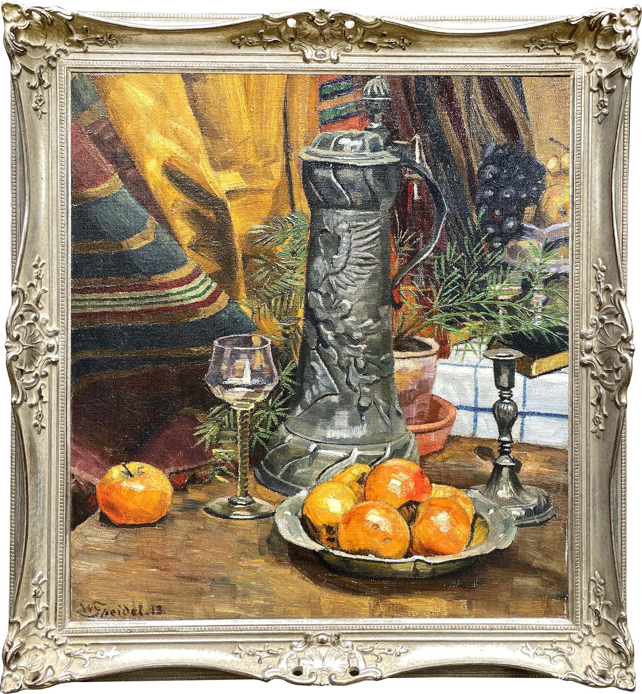 Still Life with Apples Oil on Canvas Painting, Walter Speidel, 1913 For Sale 2