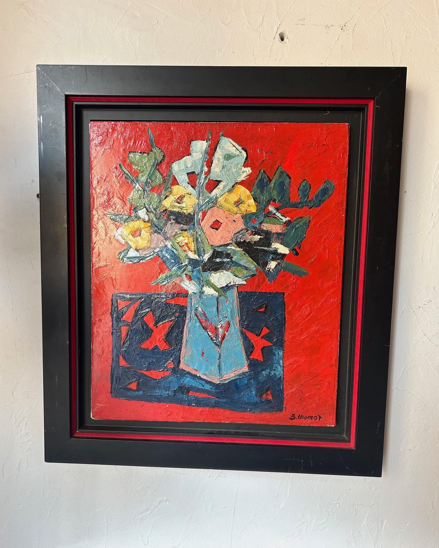 Stilleben mit Blumenstrauß von Bernard Vincent um 1970 (Moderne) im Angebot