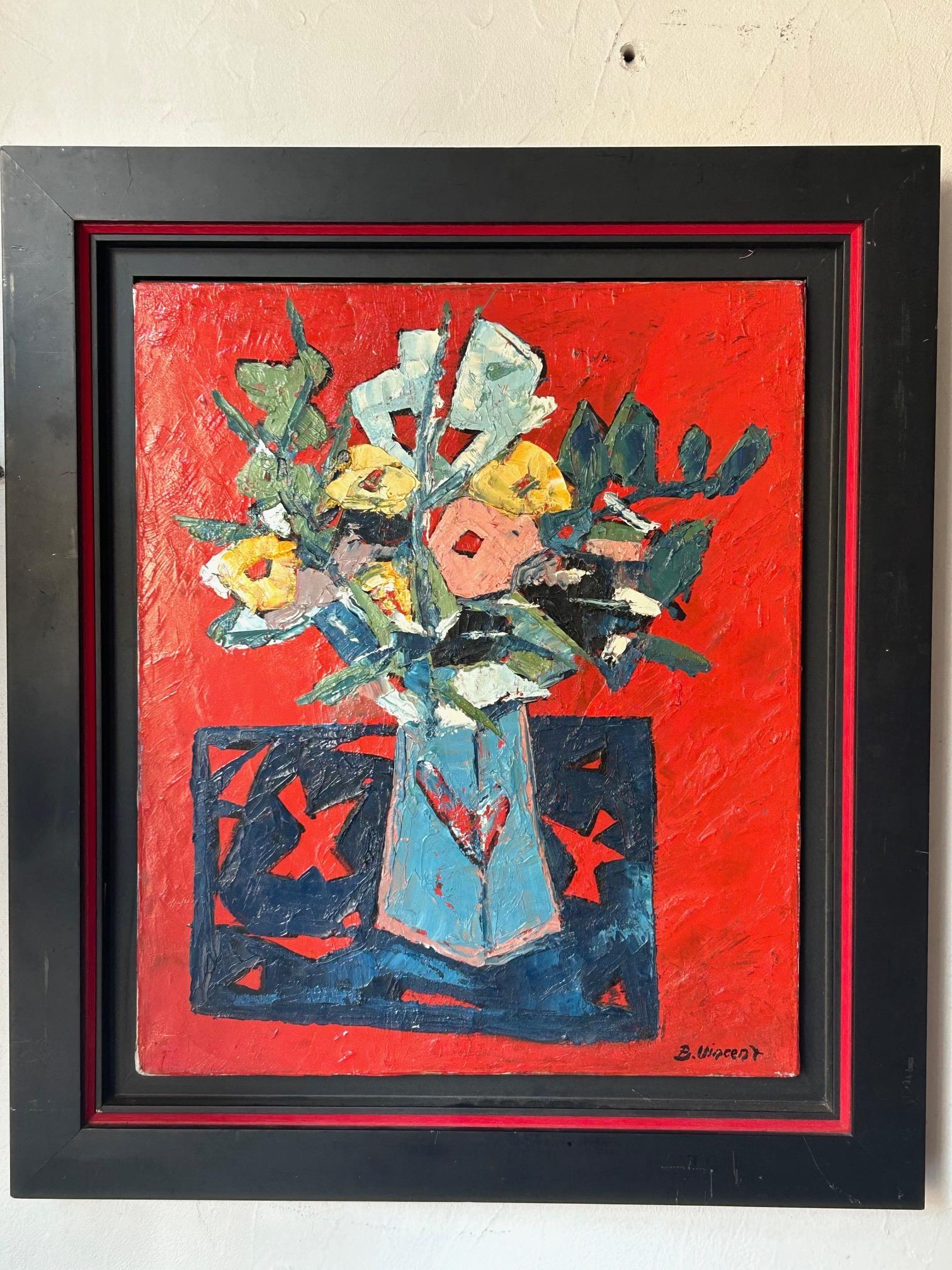 Stilleben mit Blumenstrauß von Bernard Vincent um 1970 (Französisch) im Angebot