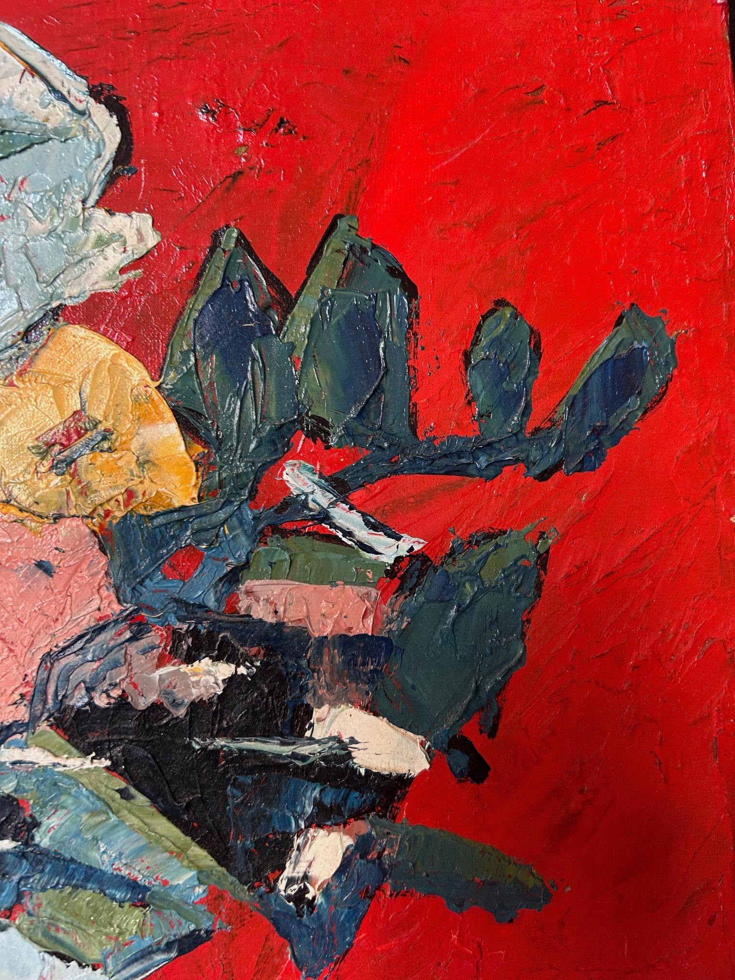 Stilleben mit Blumenstrauß von Bernard Vincent um 1970 (Leinwand) im Angebot