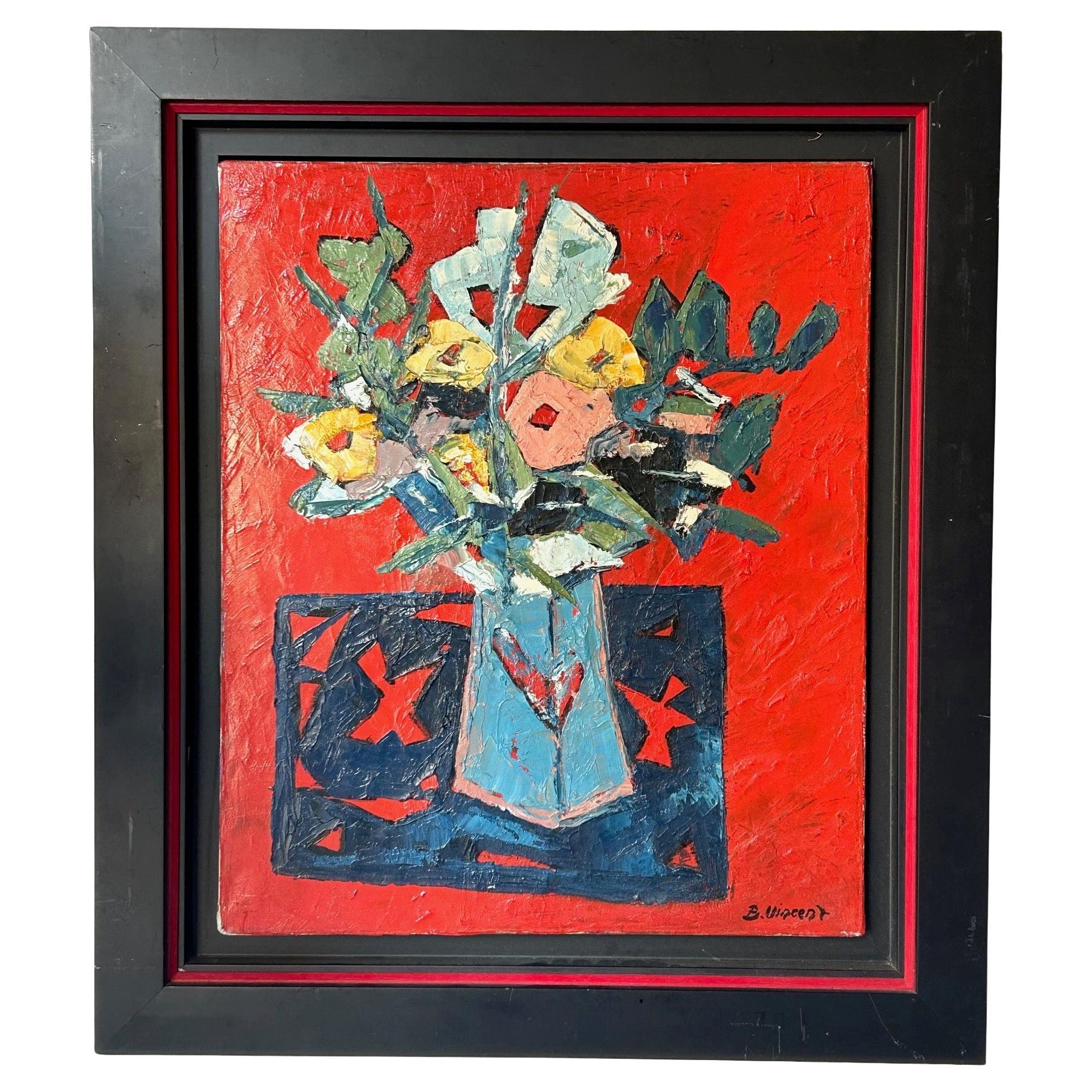 Stilleben mit Blumenstrauß von Bernard Vincent um 1970 im Angebot