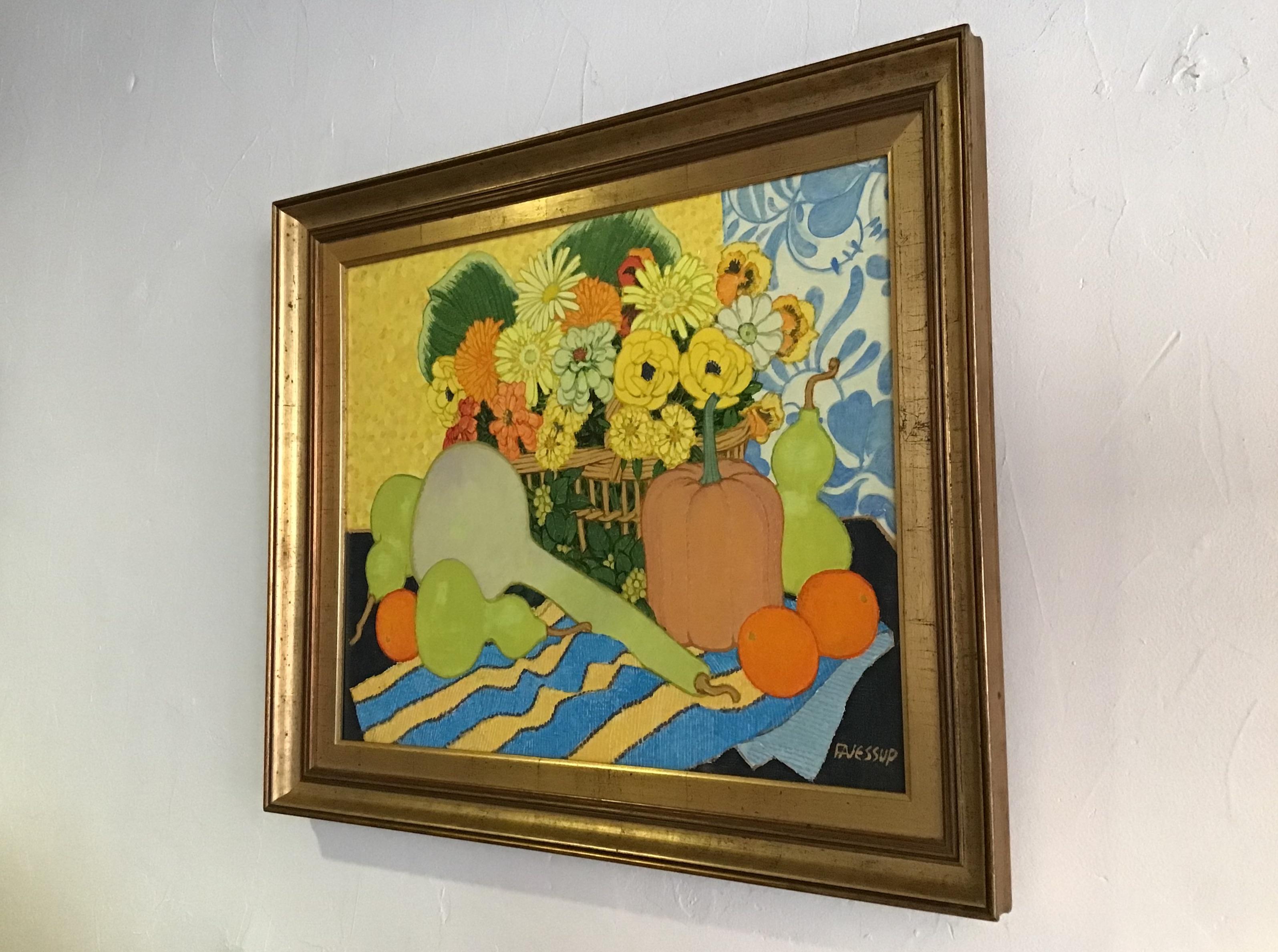 Modern Still Life With Flowers By Frederick Arthur Jessup (1920-2007) Oil On Canvas For Sale