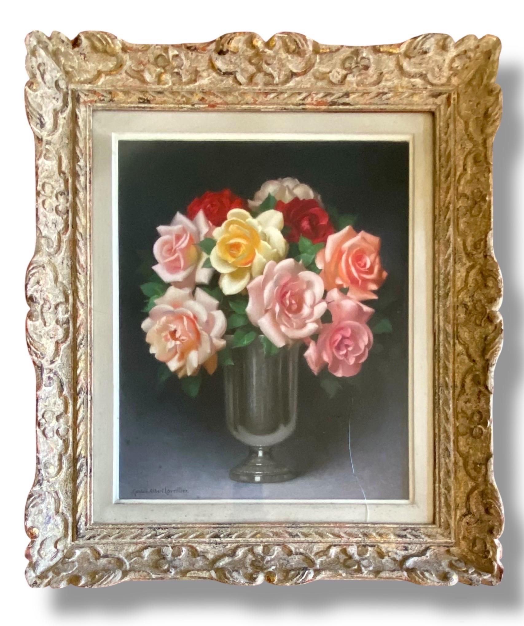 Stilleben mit Rosenstrauß - Pastell von Gaston Albert Lavrillier - CIRCA 1930 im Angebot 5