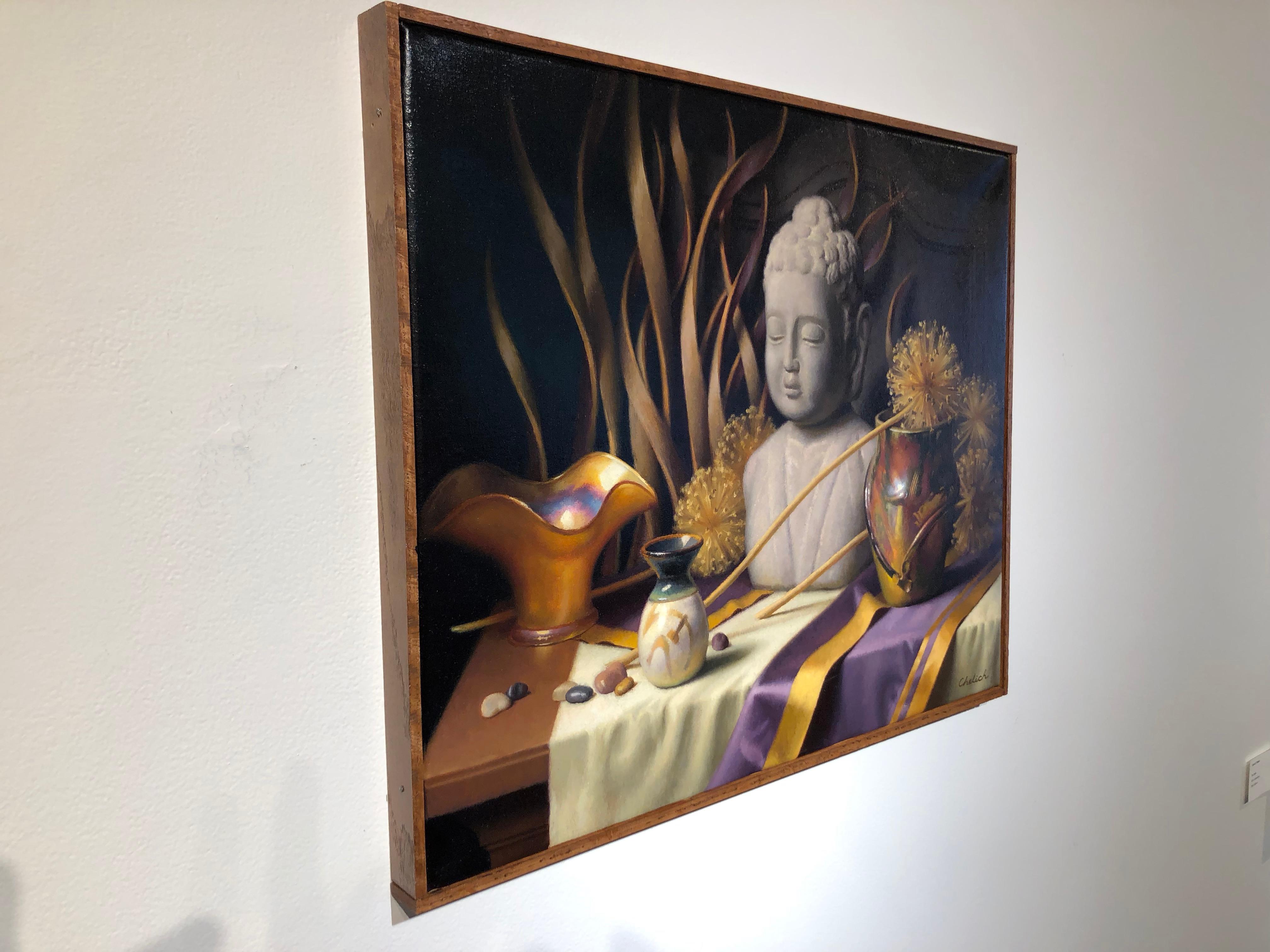 Other Still Life with Buddha, Original Oil Painting on Canvas by Michael Chelich