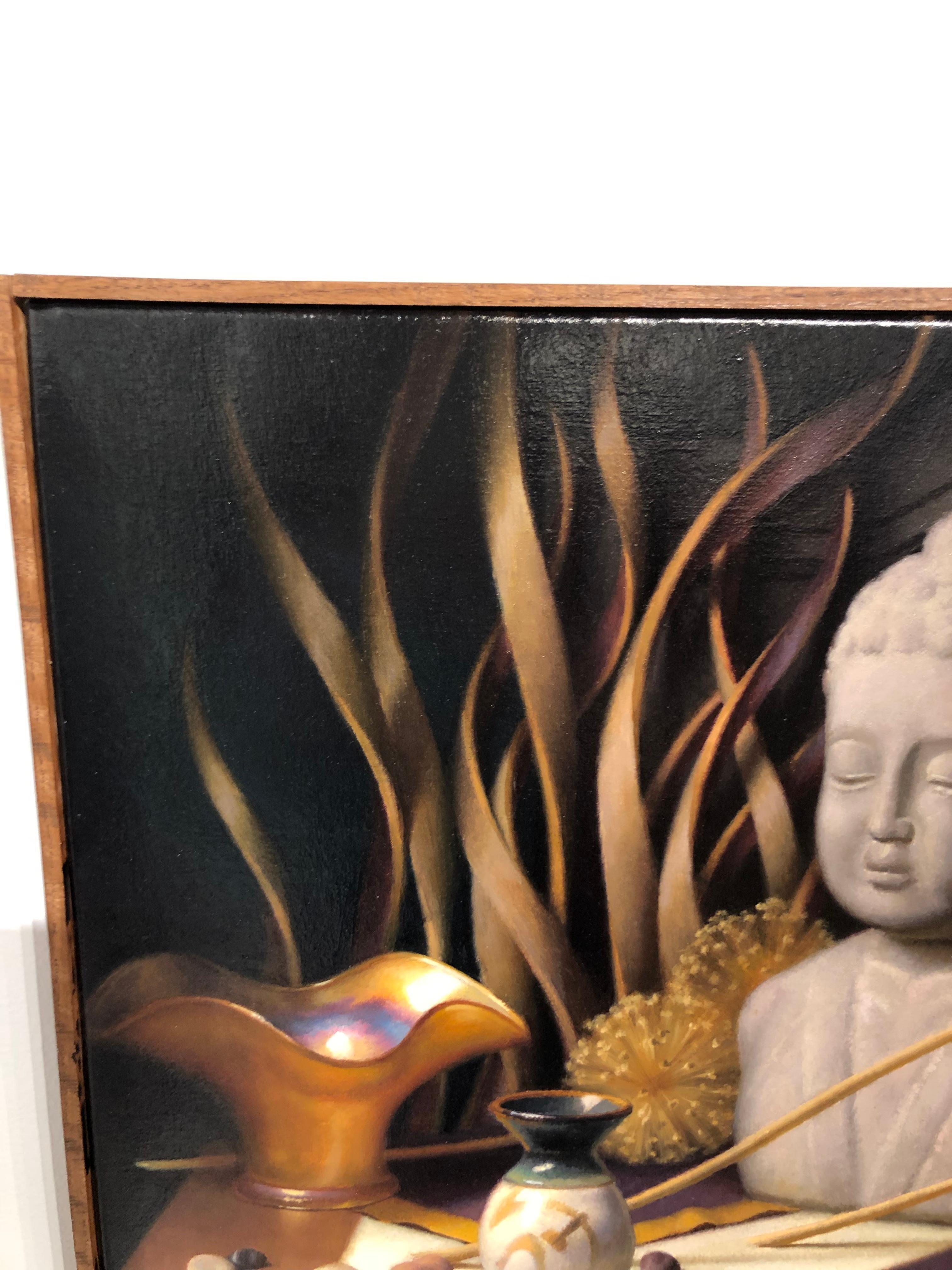 Contemporary Still Life with Buddha, Original Oil Painting on Canvas by Michael Chelich