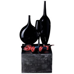 Still Life with Fish, a Black and Red Glass Still Life Art Work by Elliot Walker