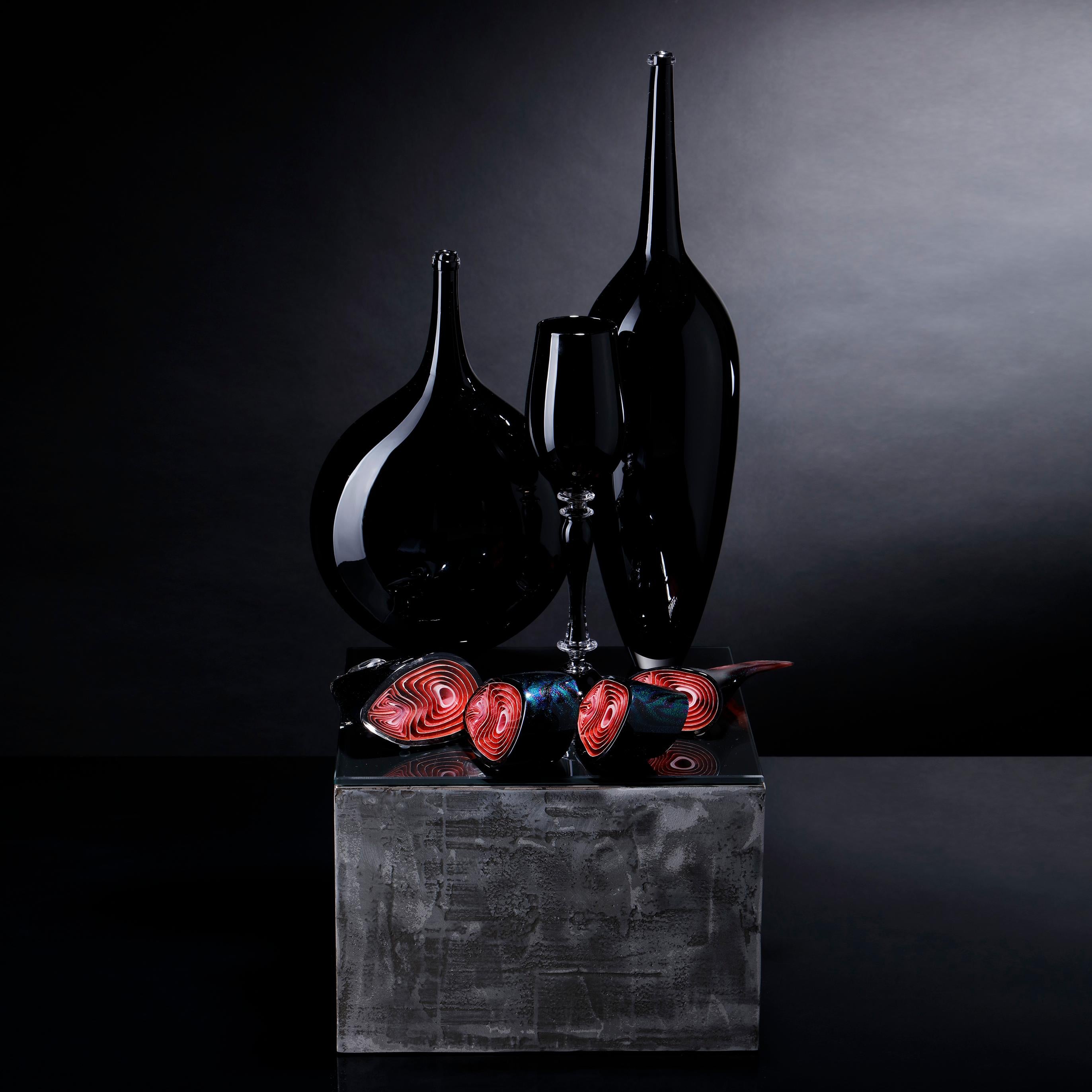 Organic Modern Still Life with Fish, a Black and Red Glass Still Life Art Work by Elliot Walker