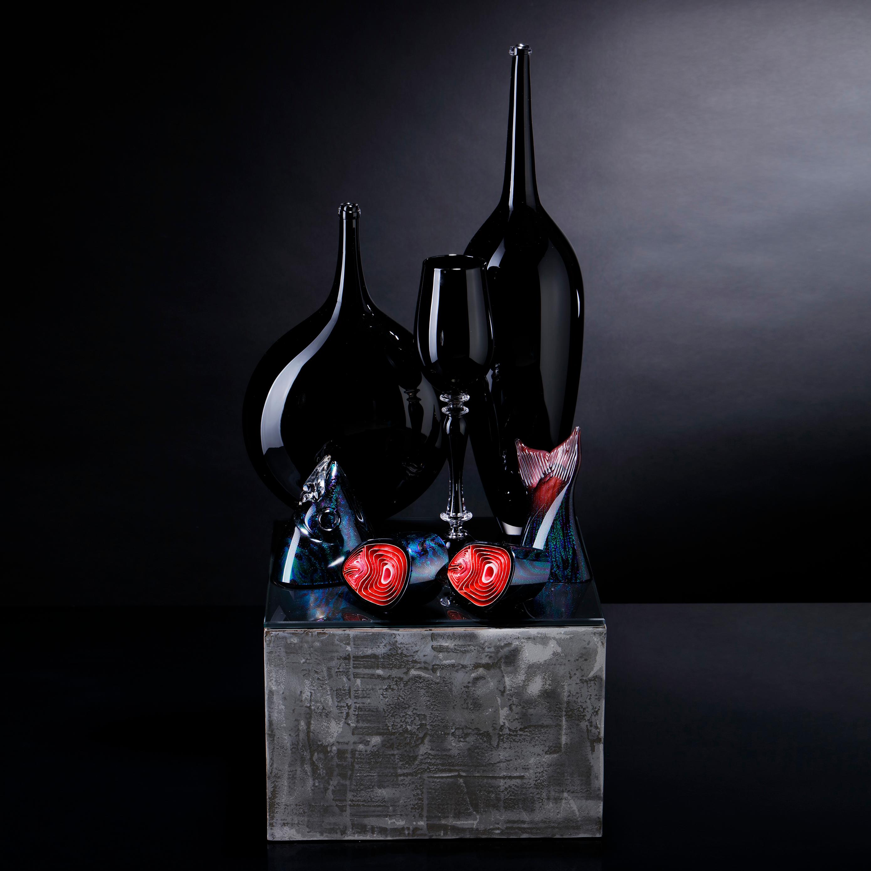 Still Life with Fish, a Black and Red Glass Still Life Art Work by Elliot Walker In New Condition In London, GB